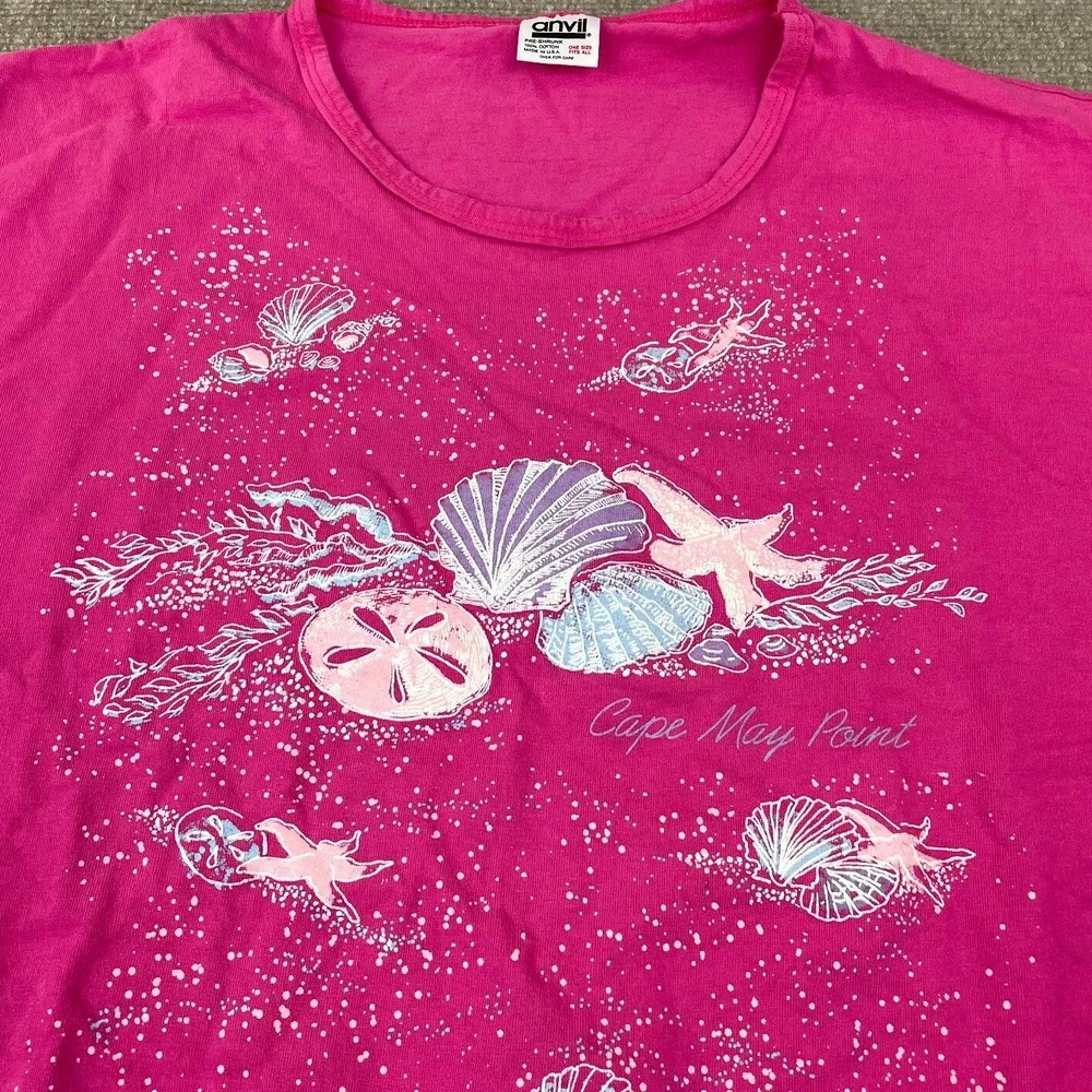Woman's Sleep Shirt One Size Pink Seashell Starfish Beach Single Stitch USA Made